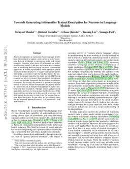 Towards Generating Informative Textual Description for Neurons in
  Language Models