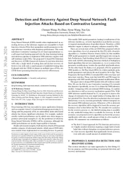 Detection and Recovery Against Deep Neural Network Fault Injection
  Attacks Based on Contrastive Learning