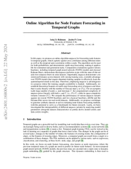 Online Algorithm for Node Feature Forecasting in Temporal Graphs