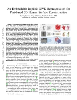 An Embeddable Implicit IUVD Representation for Part-based 3D Human
  Surface Reconstruction