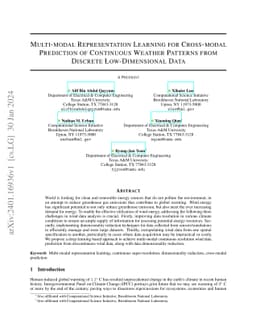Multi-modal Representation Learning for Cross-modal Prediction of
  Continuous Weather Patterns from Discrete Low-Dimensional Data