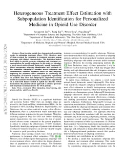 Heterogeneous treatment effect estimation with subpopulation
  identification for personalized medicine in opioid use disorder