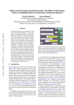Taking Action Towards Graceful Interaction: The Effects of Performing
  Actions on Modelling Policies for Instruction Clarification Requests