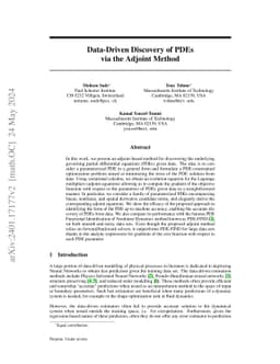 Data-Driven Discovery of PDEs via the Adjoint Method