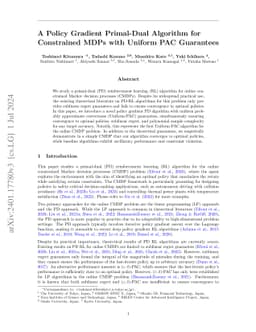 A Policy Gradient Primal-Dual Algorithm for Constrained MDPs with
  Uniform PAC Guarantees