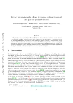 Privacy-preserving data release leveraging optimal transport and
  particle gradient descent
