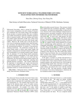 Efficient Subseasonal Weather Forecast using Teleconnection-informed
  Transformers