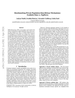 Benchmarking Private Population Data Release Mechanisms: Synthetic Data
  vs. TopDown