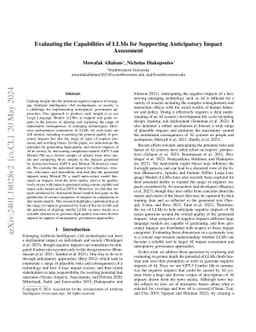 Evaluating the Capabilities of LLMs for Supporting Anticipatory Impact
  Assessment