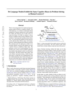 Do Language Models Exhibit the Same Cognitive Biases in Problem Solving
  as Human Learners?
