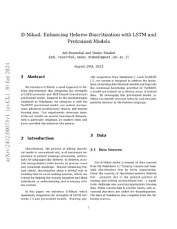D-Nikud: Enhancing Hebrew Diacritization with LSTM and Pretrained Models