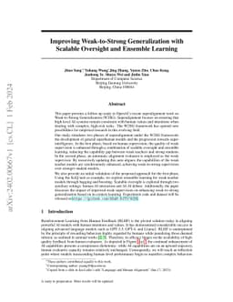 Improving Weak-to-Strong Generalization with Scalable Oversight and
  Ensemble Learning