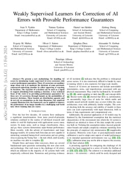 Weakly Supervised Learners for Correction of AI Errors with Provable
  Performance Guarantees