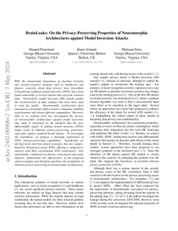 BrainLeaks: On the Privacy-Preserving Properties of Neuromorphic
  Architectures against Model Inversion Attacks
