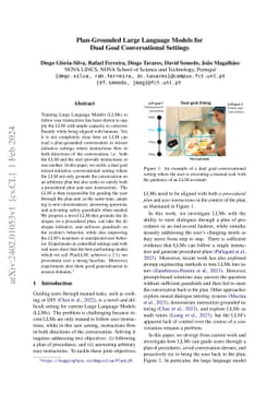 Plan-Grounded Large Language Models for Dual Goal Conversational
  Settings