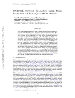 CABINET: Content Relevance based Noise Reduction for Table Question
  Answering