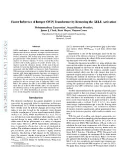 Faster Inference of Integer SWIN Transformer by Removing the GELU
  Activation