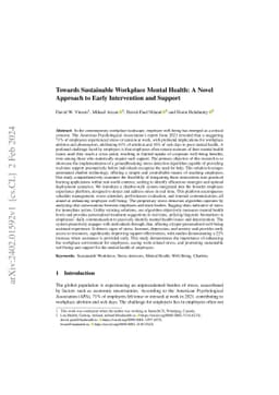 Towards Sustainable Workplace Mental Health: A Novel Approach to Early
  Intervention and Support