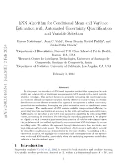 kNN Algorithm for Conditional Mean and Variance Estimation with
  Automated Uncertainty Quantification and Variable Selection