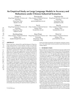 An Empirical Study on Large Language Models in Accuracy and Robustness
  under Chinese Industrial Scenarios