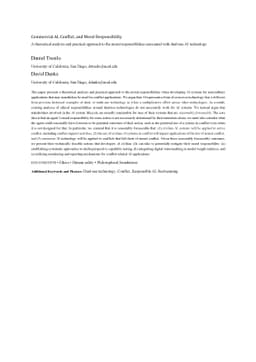 Commercial AI, Conflict, and Moral Responsibility: A theoretical
  analysis and practical approach to the moral responsibilities associated with
  dual-use AI technology