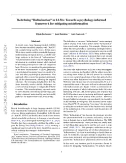 Redefining "Hallucination" in LLMs: Towards a psychology-informed
  framework for mitigating misinformation