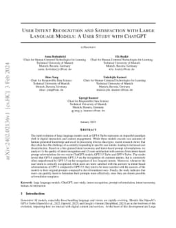 User Intent Recognition and Satisfaction with Large Language Models: A
  User Study with ChatGPT