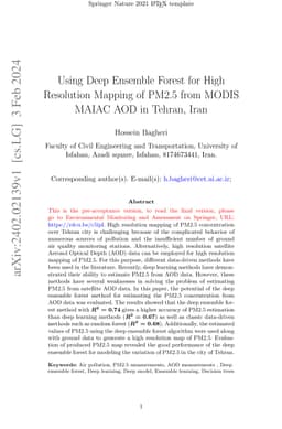 Using Deep Ensemble Forest for High Resolution Mapping of PM2.5 from
  MODIS MAIAC AOD in Tehran, Iran