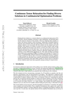 Continuous Tensor Relaxation for Finding Diverse Solutions in
  Combinatorial Optimization Problems