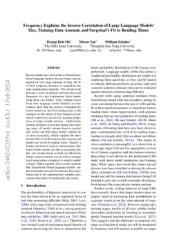 Frequency Explains the Inverse Correlation of Large Language Models'
  Size, Training Data Amount, and Surprisal's Fit to Reading Times