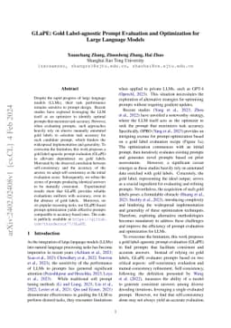 GLaPE: Gold Label-agnostic Prompt Evaluation and Optimization for Large
  Language Model
