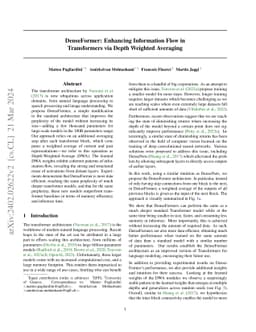 DenseFormer: Enhancing Information Flow in Transformers via Depth
  Weighted Averaging