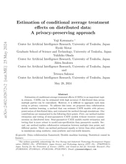 Estimation of conditional average treatment effects on distributed data:
  A privacy-preserving approach