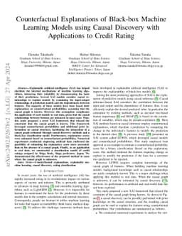 Counterfactual Explanations of Black-box Machine Learning Models using
  Causal Discovery with Applications to Credit Rating