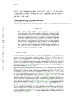 Deep autoregressive density nets vs neural ensembles for model-based
  offline reinforcement learning