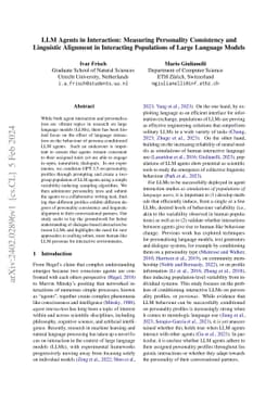 LLM Agents in Interaction: Measuring Personality Consistency and
  Linguistic Alignment in Interacting Populations of Large Language Models