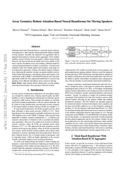 Array Geometry-Robust Attention-Based Neural Beamformer for Moving
  Speakers