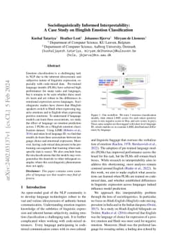 Sociolinguistically Informed Interpretability: A Case Study on Hinglish
  Emotion Classification