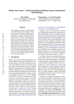 "Define Your Terms" : Enhancing Efficient Offensive Speech
  Classification with Definition