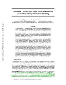 Minimum Description Length and Generalization Guarantees for
  Representation Learning