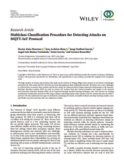 Multiclass Classification Procedure for Detecting Attacks on MQTT-IoT
  Protocol