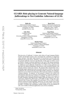 GUARD: Role-playing to Generate Natural-language Jailbreakings to Test
  Guideline Adherence of Large Language Models