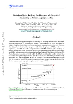 DeepSeekMath: Pushing the Limits of Mathematical Reasoning in Open
  Language Models