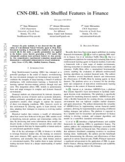 CNN-DRL with Shuffled Features in Finance