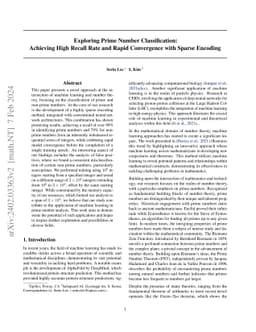 Exploring Prime Number Classification: Achieving High Recall Rate and
  Rapid Convergence with Sparse Encoding