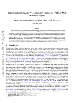 Approximation Rates and VC-Dimension Bounds for (P)ReLU MLP Mixture of
  Experts