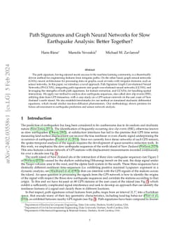 Path Signatures and Graph Neural Networks for Slow Earthquake Analysis:
  Better Together?