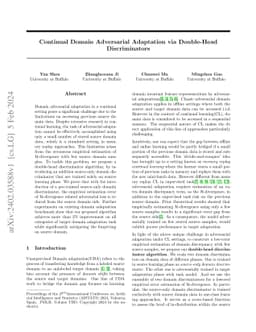 Continual Domain Adversarial Adaptation via Double-Head Discriminators