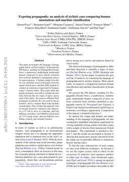 Exposing propaganda: an analysis of stylistic cues comparing human
  annotations and machine classification
