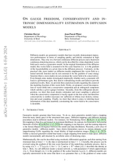 On gauge freedom, conservativity and intrinsic dimensionality estimation
  in diffusion models